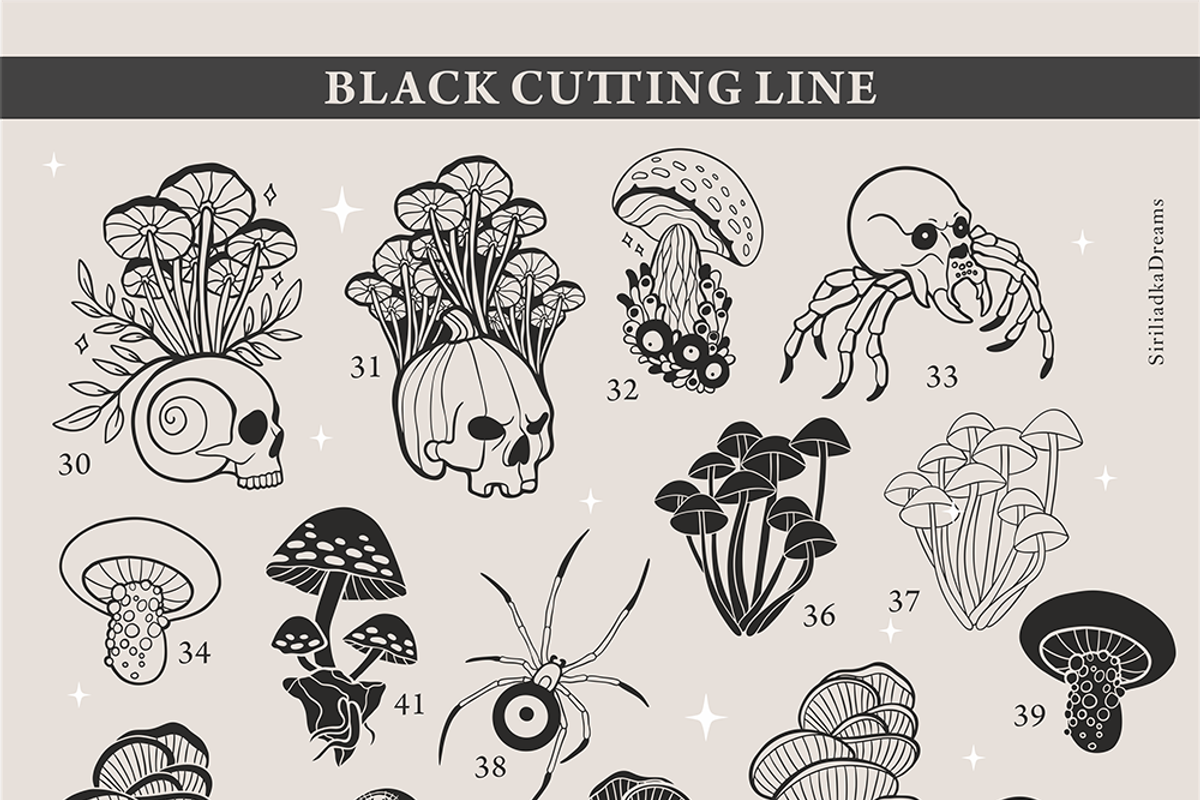 Mushrooms and skulls silhouette cutt, an Illustration by Siriliadka Dreams (Photo 5 of 9)