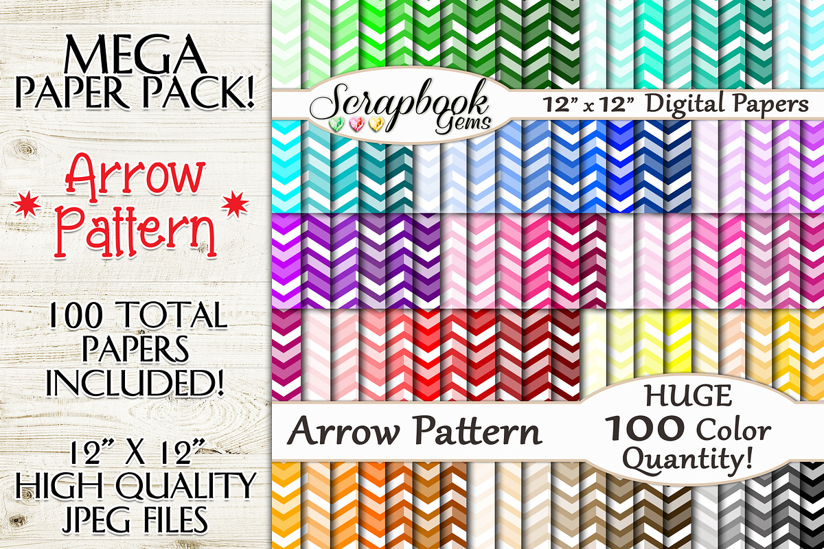 100 Color Arrow Pattern Papers, a Pattern Graphic by Scrapbook Gems
