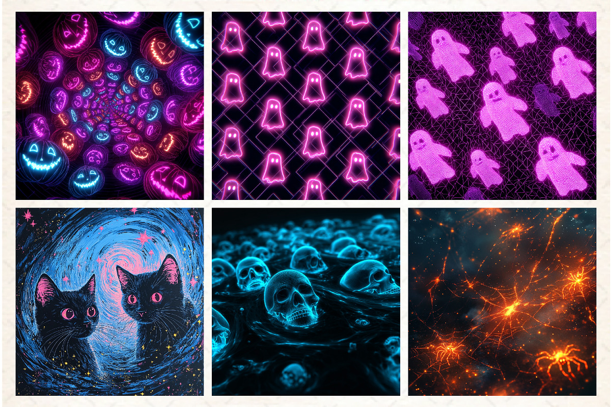 Neon Halloween Digital Paper, a Pattern Graphic by Libby Wishes (Photo 2 of 6)