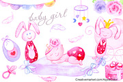 Baby Girl Watercolor clipart, an Illustration by AqwaColor (Thumbnail 1 of 3)
