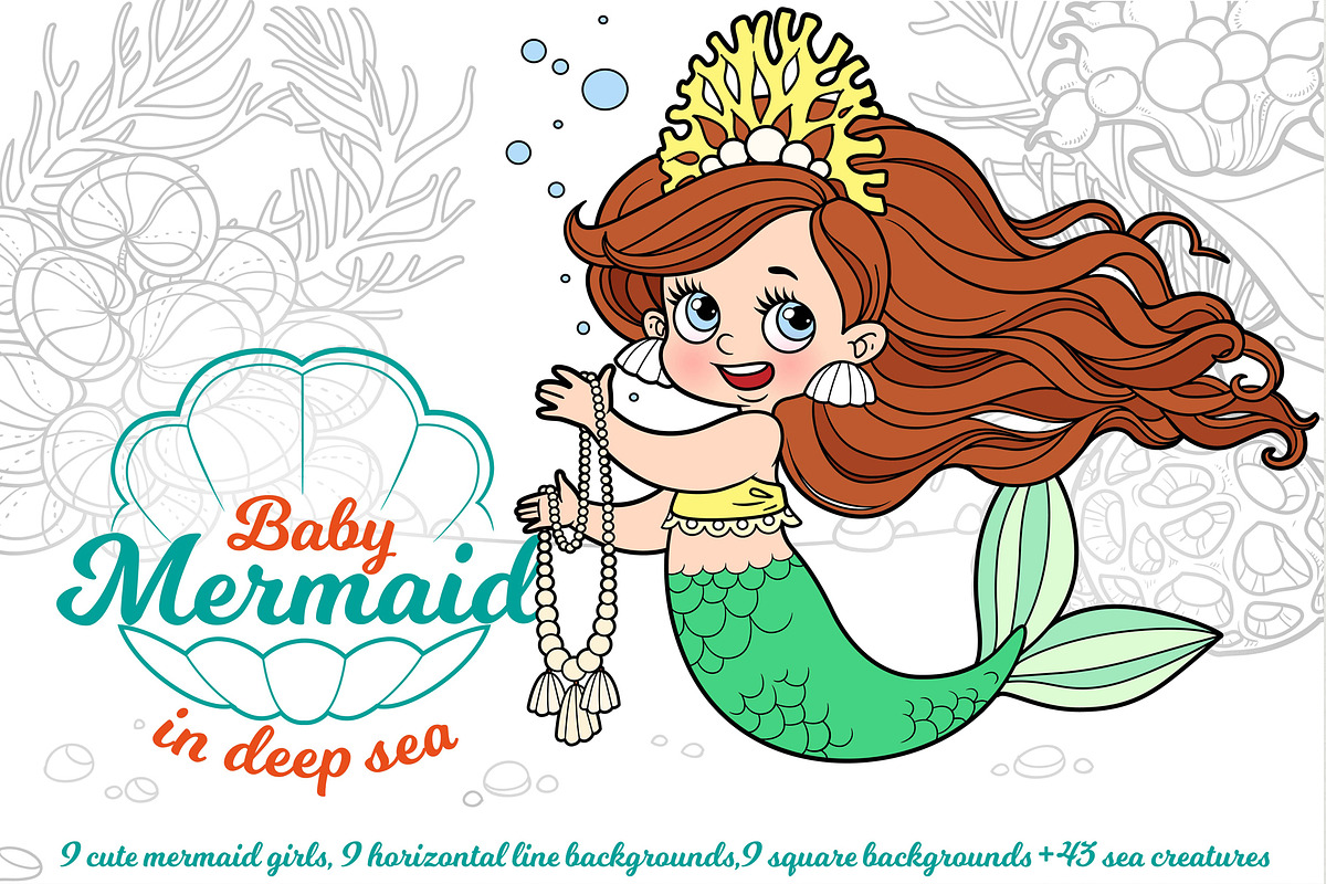 Mermaid in deep sea coloring pages, an Illustration by Azuzlikus (Photo 1 of 11)