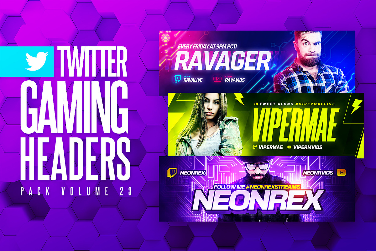 Gaming Twitter Headers Pack 23, a Social Media Template by Odin_Design