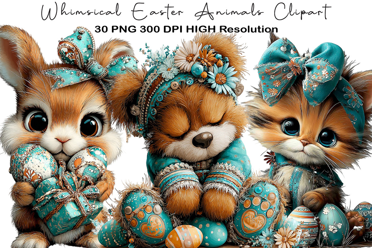 Whimsical Easter Animals Clipart, an Illustration by Black Bird Studio (Photo 1 of 5)