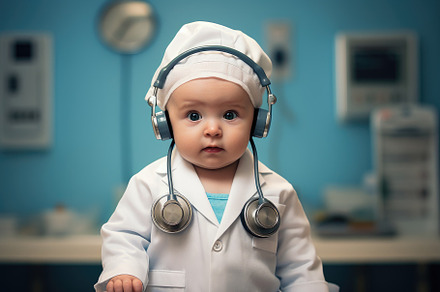 Cute baby boy dressed as a doctor wi, a Photo by Iftikhar Alam