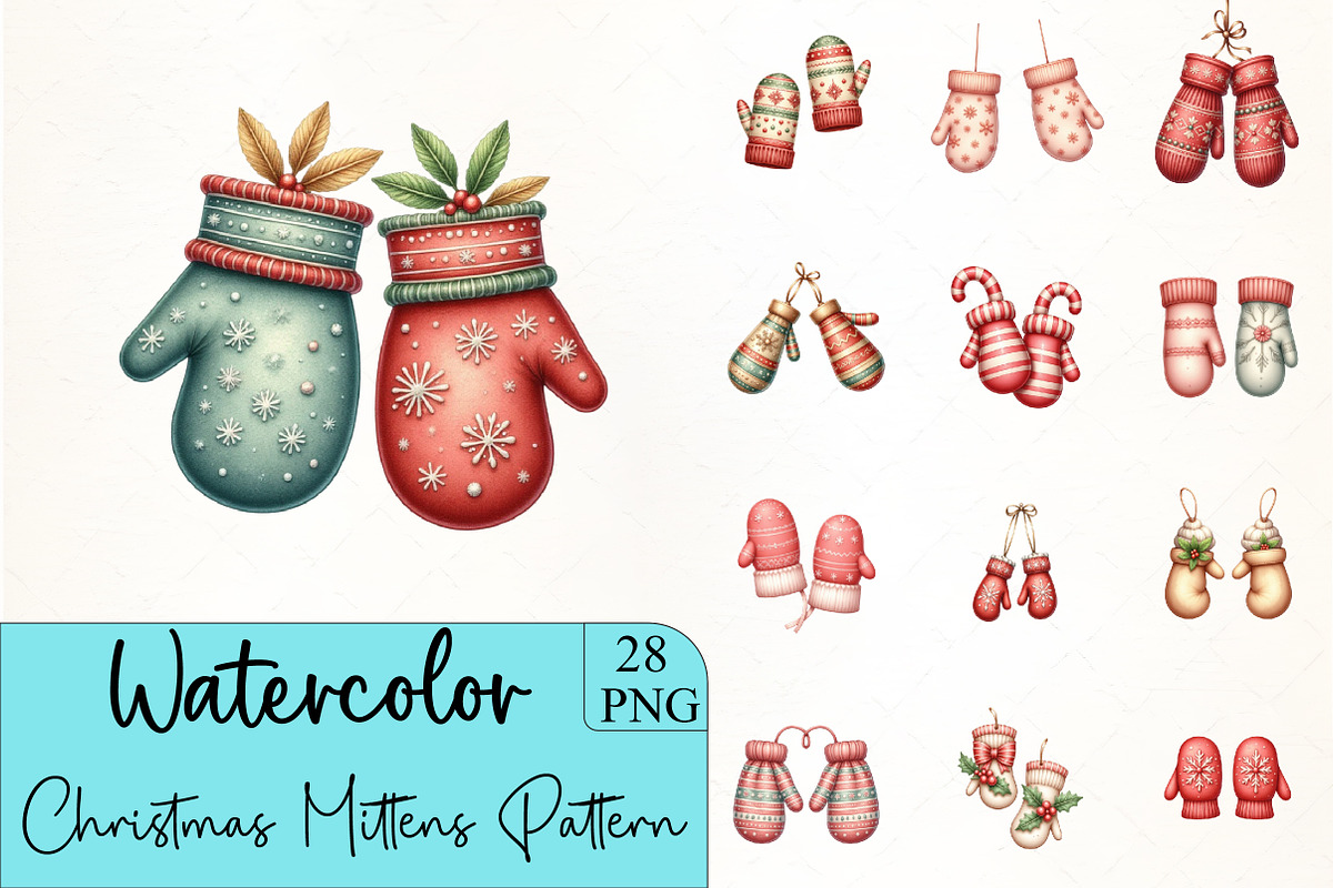 Christmas Mittens Pattern Clipart, an Illustration by CrexoraLab (Photo 1 of 5)