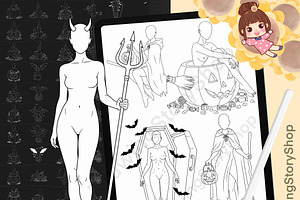 120 Procreate Halloween Anime Stamps, a Brush Add-On by DrawingStoryShop