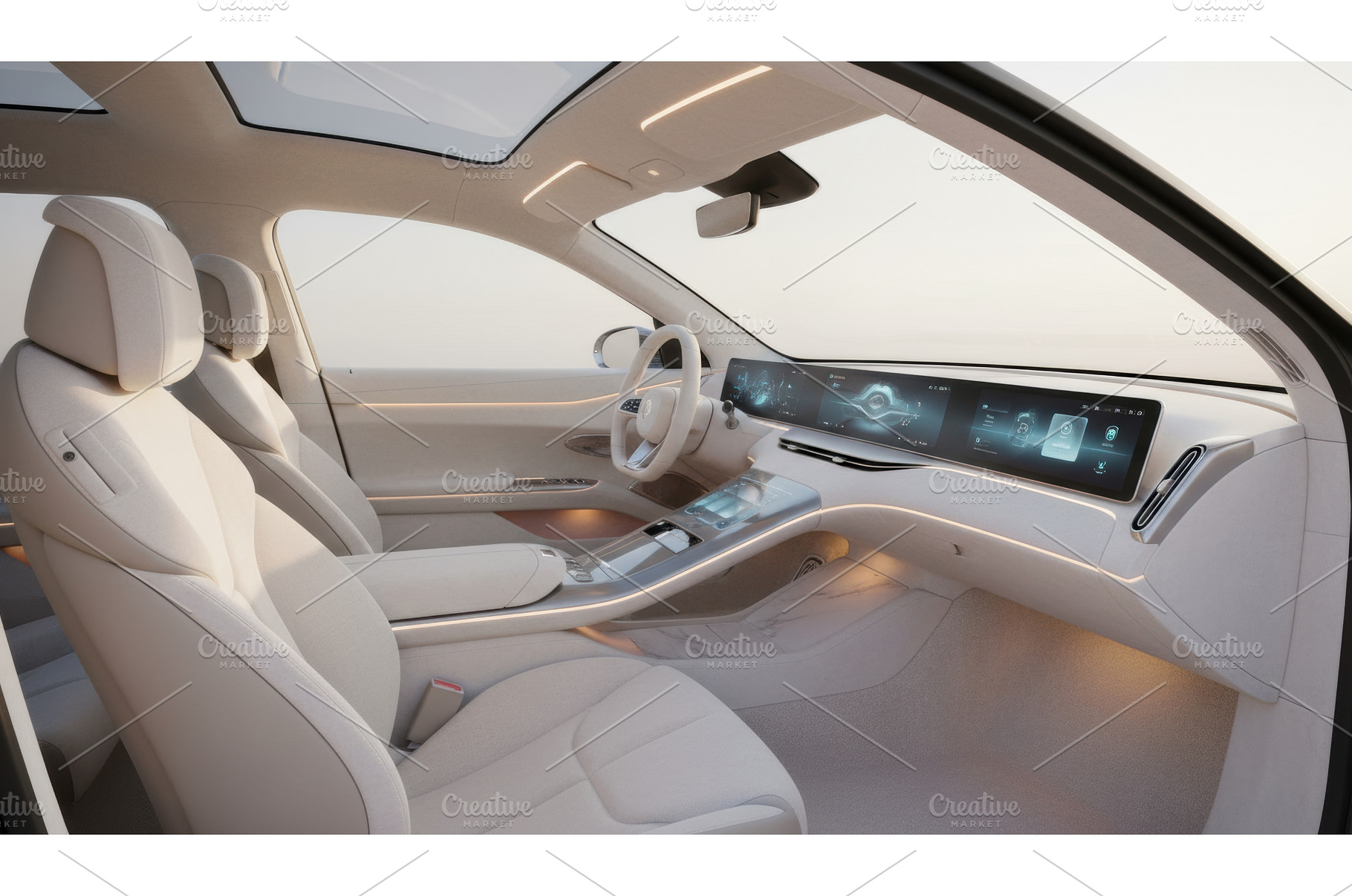 A modern bright car interior in pale, a Background Photo by Igor Tichonow