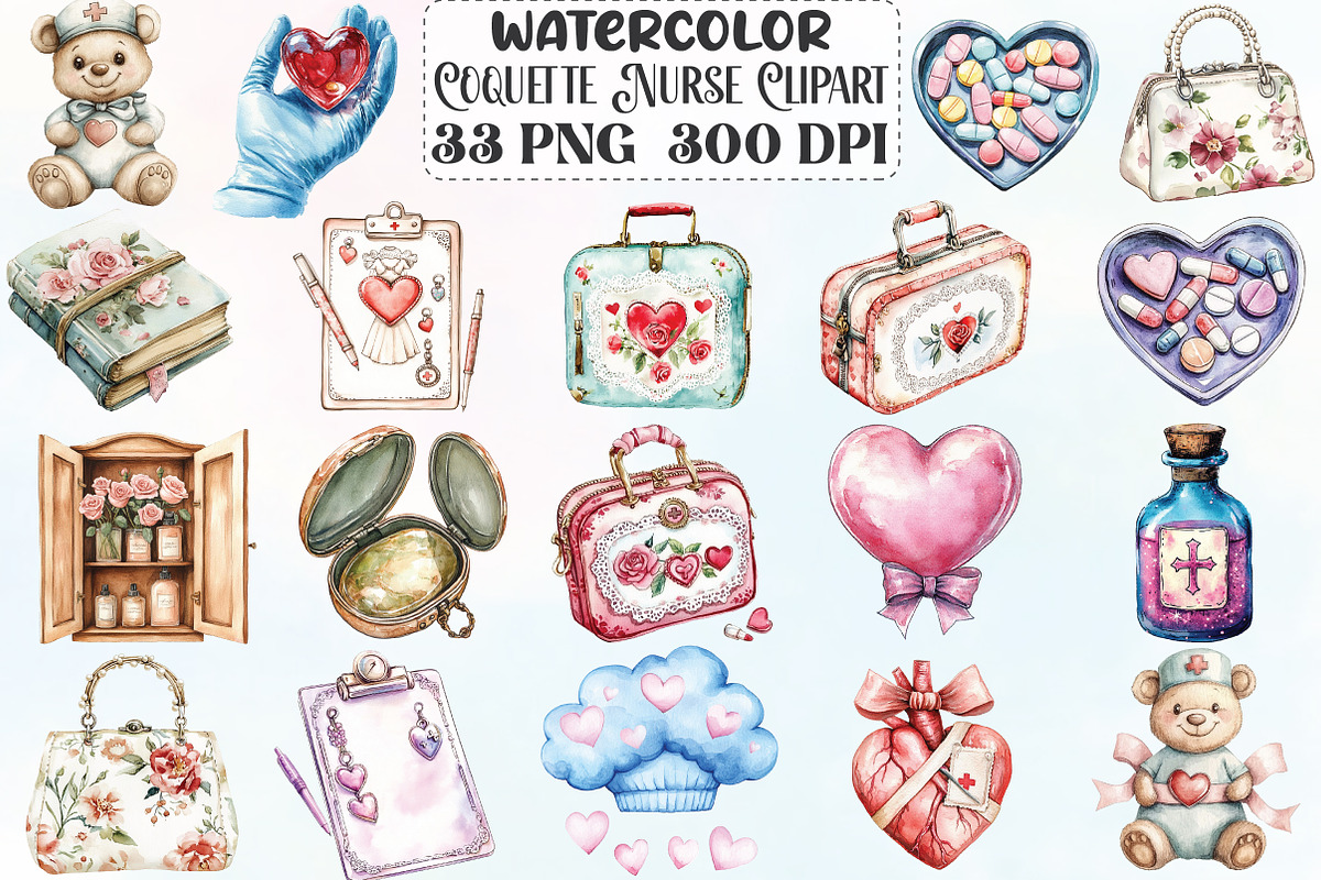 Watercolor Coquette Nurse Clipart, an Illustration by CraftArtStudio (Photo 1 of 6)