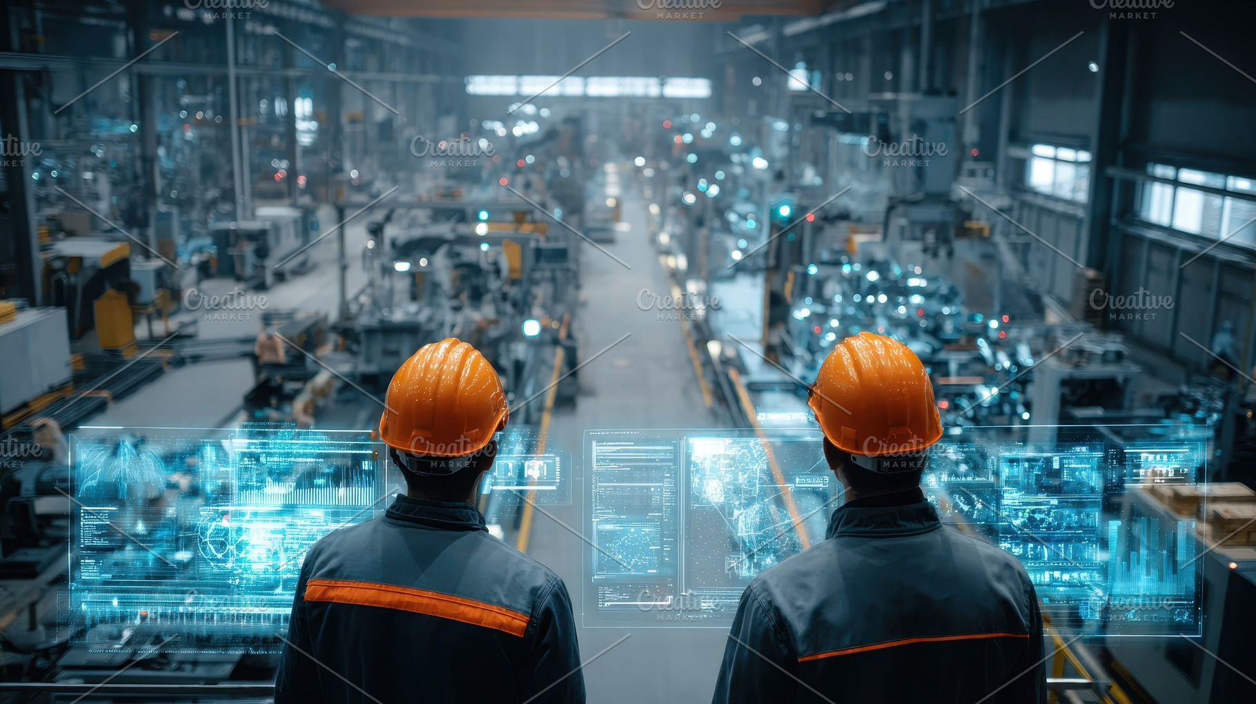 Factory workers monitor holographic, a Photo by Pixeness Studio