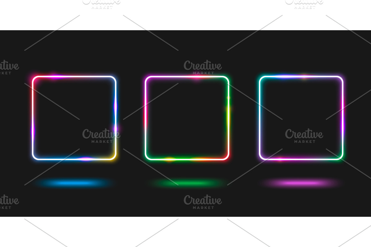 Neon square frame set glowing on, an Illustration by art PVP - market