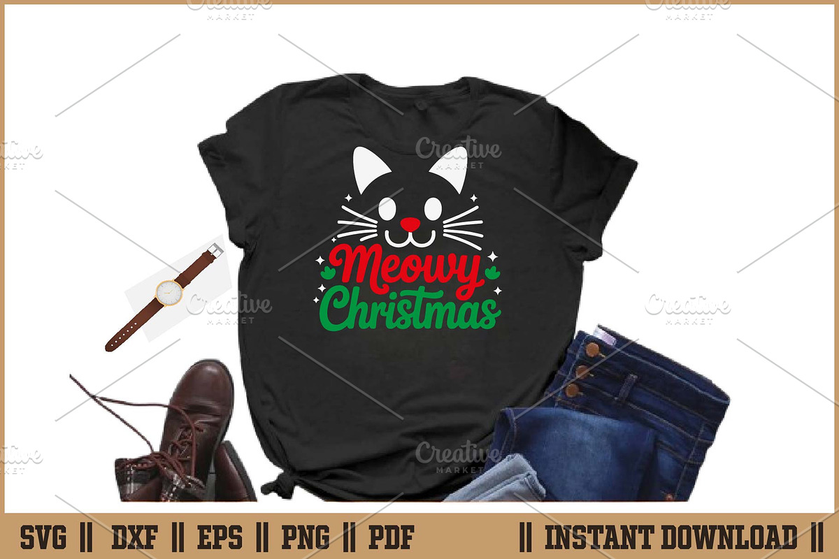 Meowy Christmas Funny Cat Lover SVG, a Seasonal Illustration by Handy Arts Studio (Photo 2 of 3)