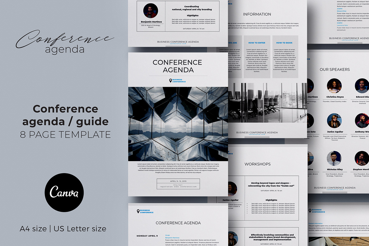 Conference Agenda Canva Template, a Brochure Template by 3.14&Co