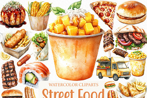 Watercolor Street Food Clipart, an Illustration by Craft Nest