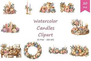 Watercolor Candles Clipart