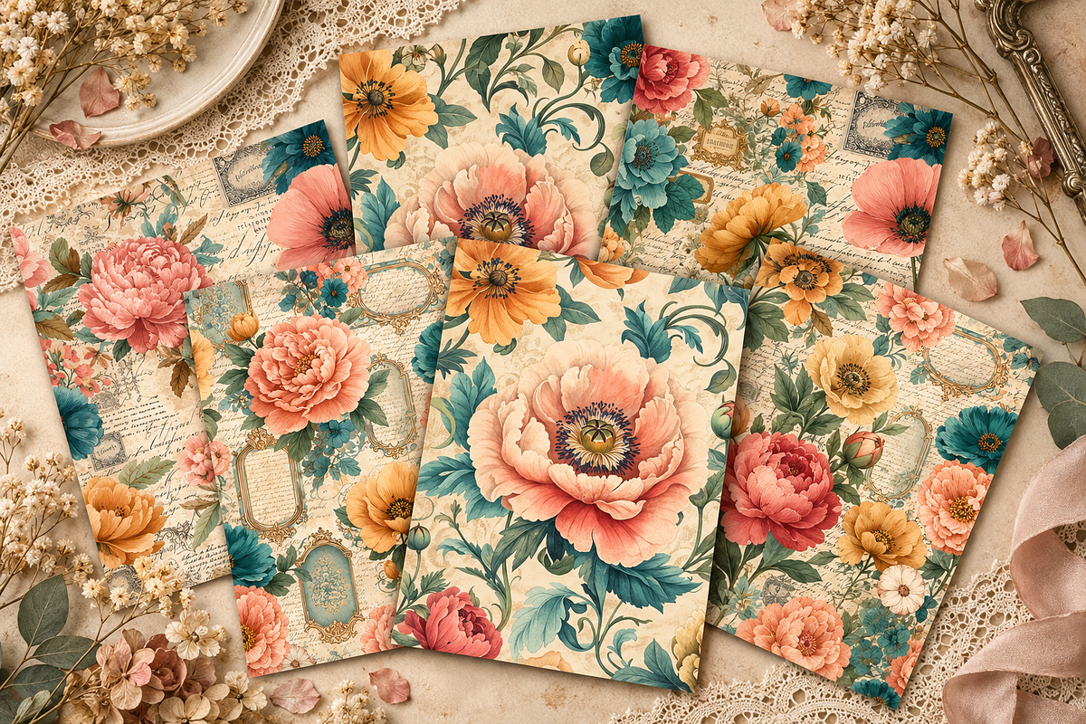 VINTAGE BOTANICAL EPHEMERA FLORAL, a Background Graphic by Printable Treasure (Photo 3 of 3)