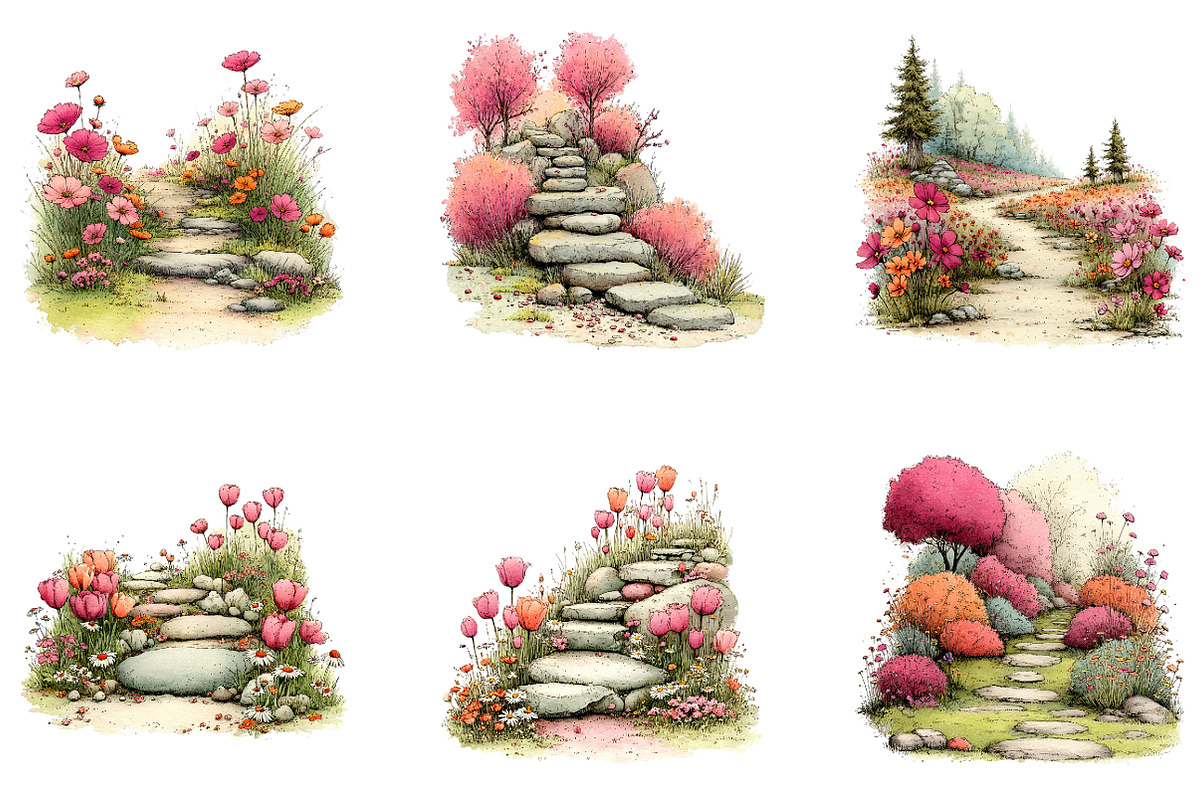 Spring Flowers Pathway Clipart, an Illustration by CreationArt (Photo 3 of 7)
