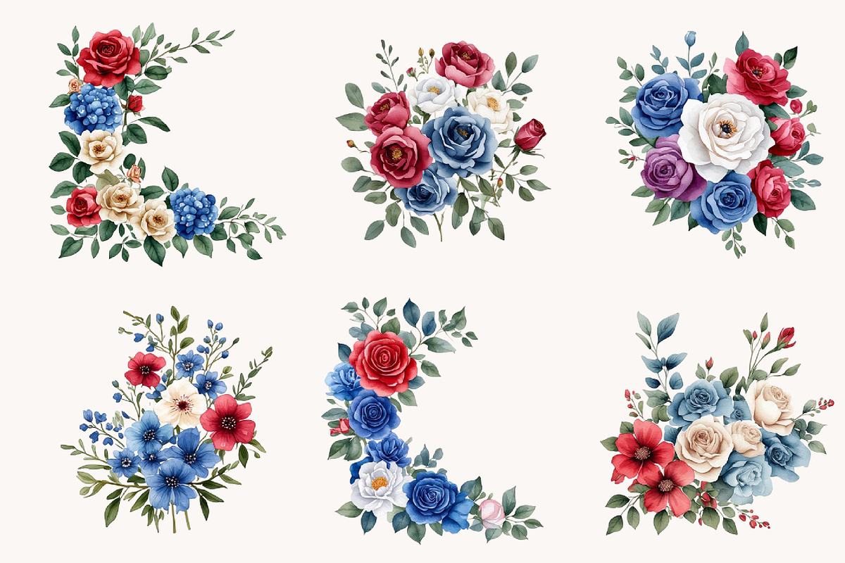 Patriotic Floral Corners Clipart, a Seasonal Illustration by Designworld (Photo 3 of 11)