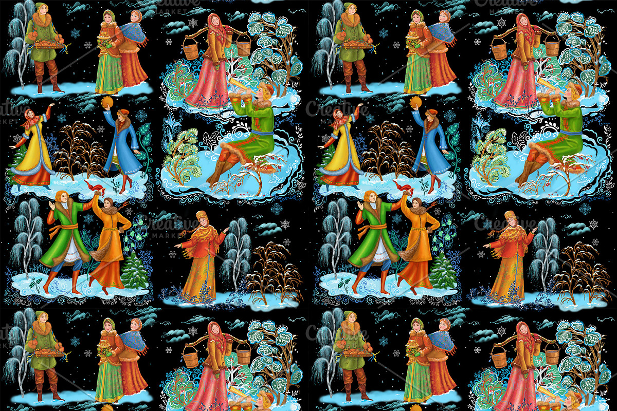 Palekh folk winter seamless pattern, a Pattern Graphic by Alena Lazareva (Photo 8 of 9)