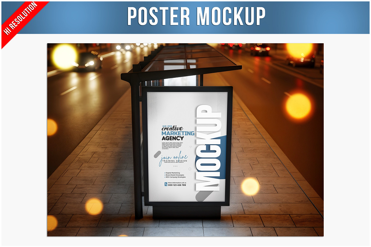 Bus Stop Poster Mockup at Night PSD, an Advertising Mockup by Bruno's Shop (Photo 2 of 4)