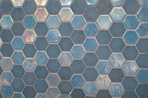 Blue rhombus ceramic tile background, an Abstract Photo by PixieMe
