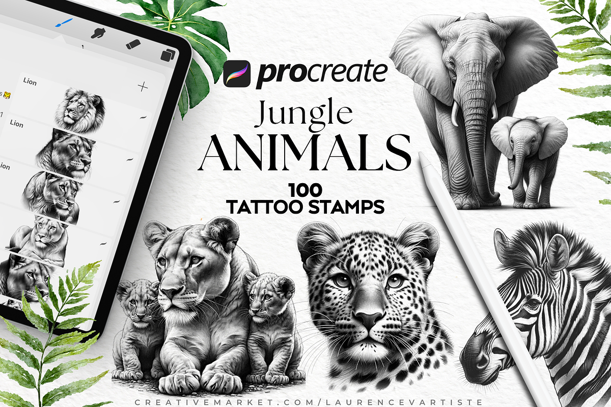Jungle Animal Procreate Brushes, a Brush Add-On by LaurenceVArtiste (Photo 1 of 7)