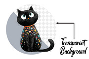 Whimsical Cute Black Cat Clipart, an Illustration by Pixels.Craft (Thumbnail 2 of 6)