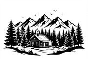 50 Forest Cabin Landscape Silhouette, an Empty State Illustration by Amazin_art (Thumbnail 35 of 38)