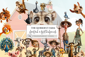 QUIRKY FARM ANIMALS CLIPART BUNDLE, an Animal Illustration by Daring Digies