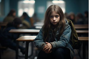 Disheartened Sad child at school, a School & Education Photo by Ylivdesign