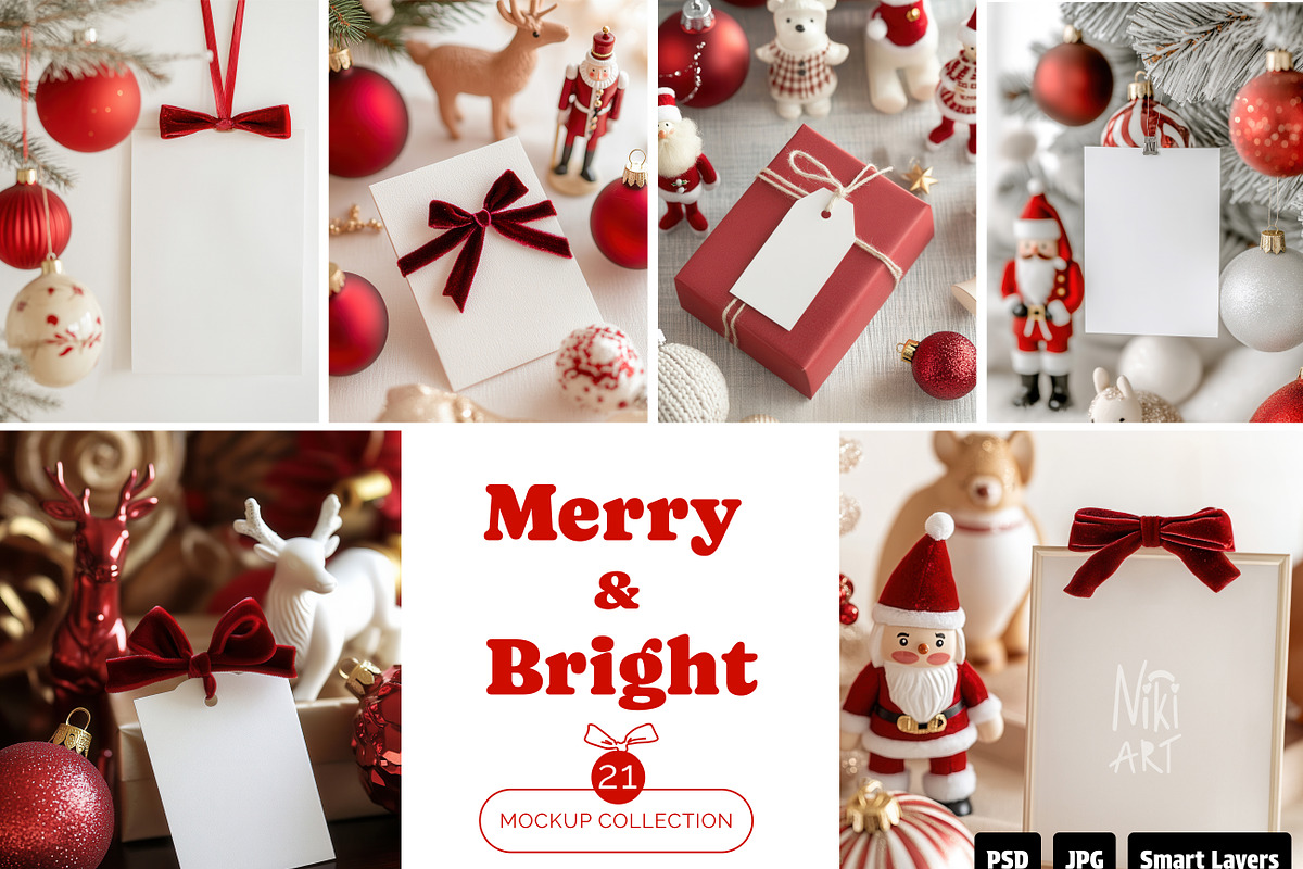 Merry & Bright Christmas Card Mockup, a Product Mockup by NikiArts (Photo 1 of 17)