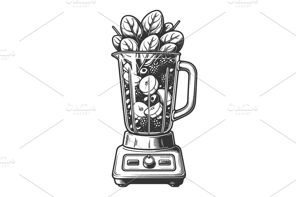 Blender Full of Fresh Fruits and, a Food Illustration by AlexArt