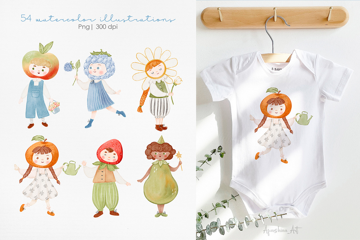 Fruit friends, watercolor collection, an Illustration by AfonshinaArt (Photo 10 of 16)