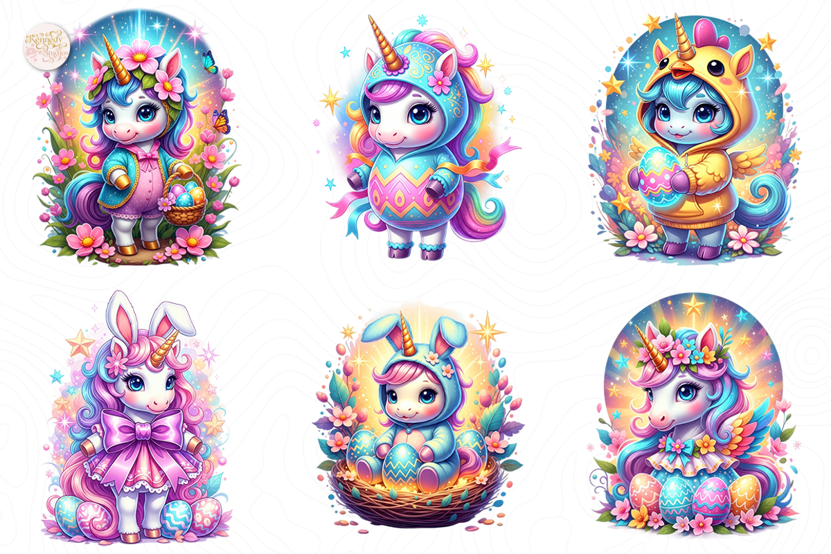 Easter Unicorn Clipart Bundle PNG., an Animal Illustration by KennedyStudio (Photo 3 of 4)