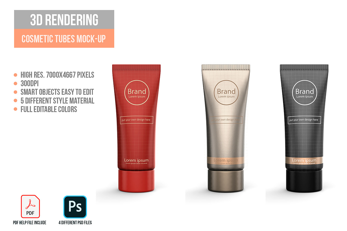 3D Rendering Cosmetic Tubes Mock-up, a Packaging Mockup by graystudio (Photo 3 of 50)