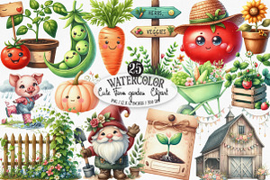 Cute Farm Garden Clipart, an Illustration by Designking