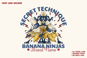 Retro Banana Ninjas Mascot, a Branding & Logo Template by Judsart
