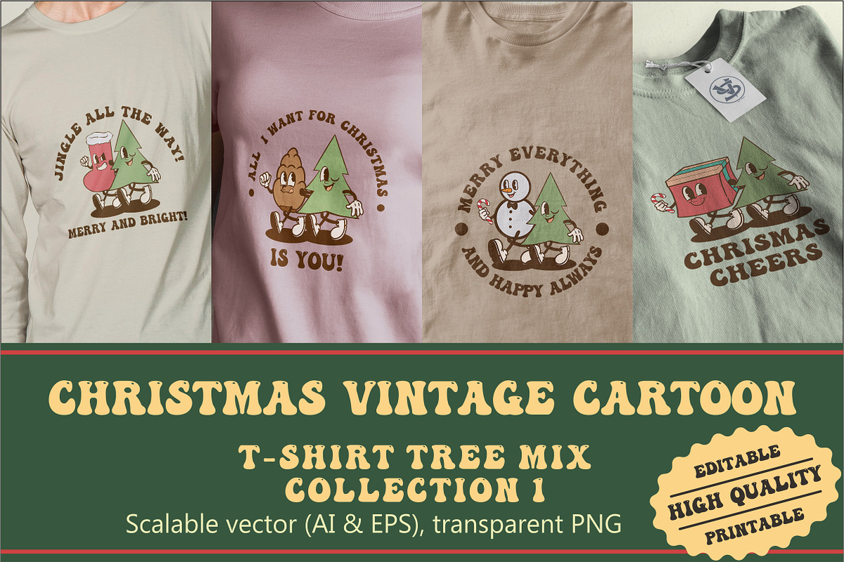 Christmas Tree Mix Vintage Cartoon, an Illustration by vectstudio (Photo 1 of 5)