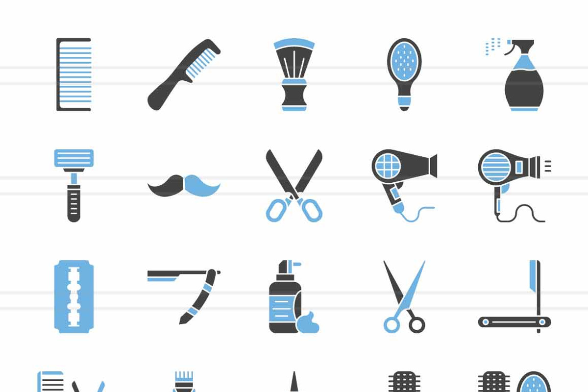 50 Barber’s Tools Blue & Black Icons, an Icon by IconBunny (Photo 2 of 2)