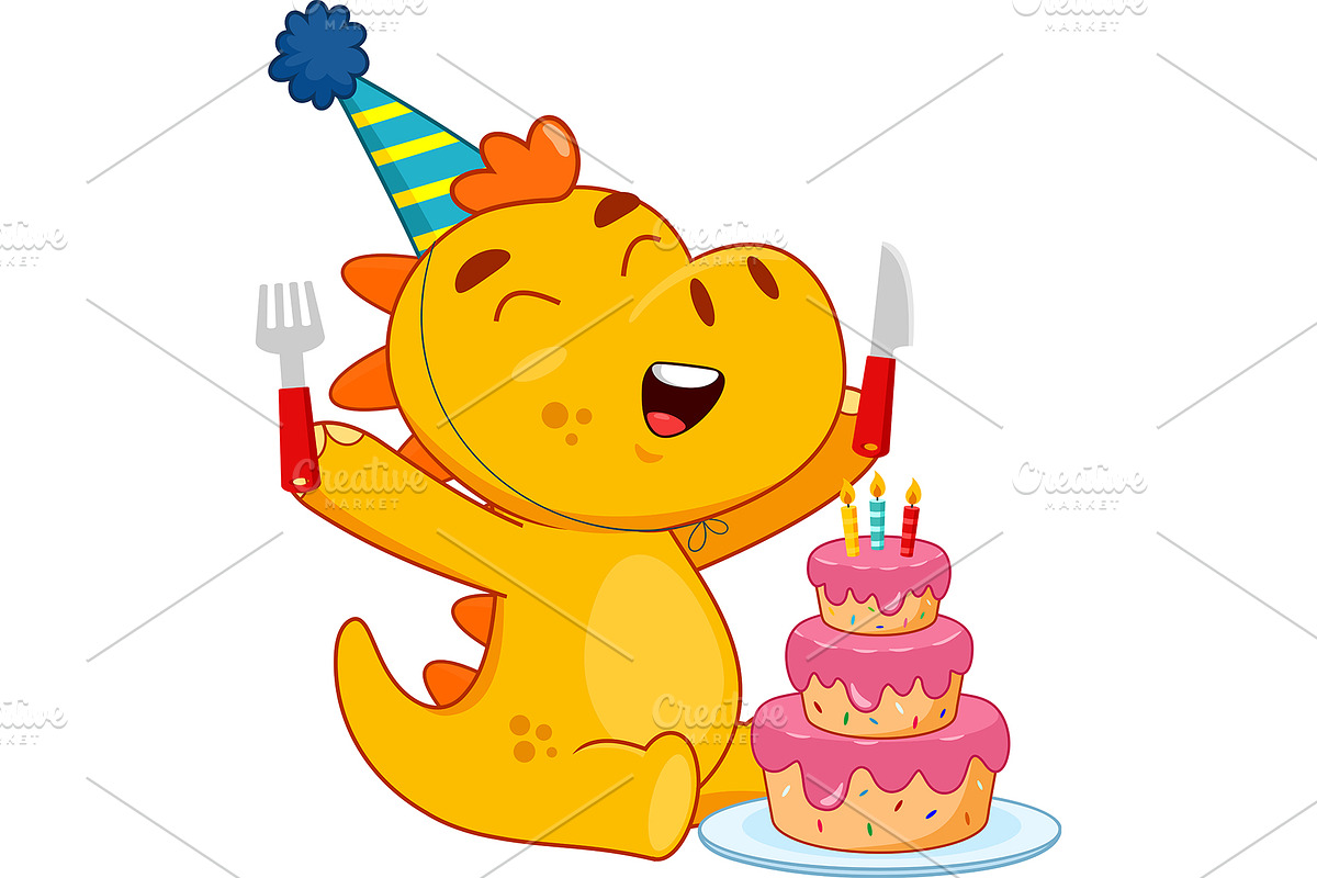Happy Dinosaur Cartoon Character, an Illustration by HitToon