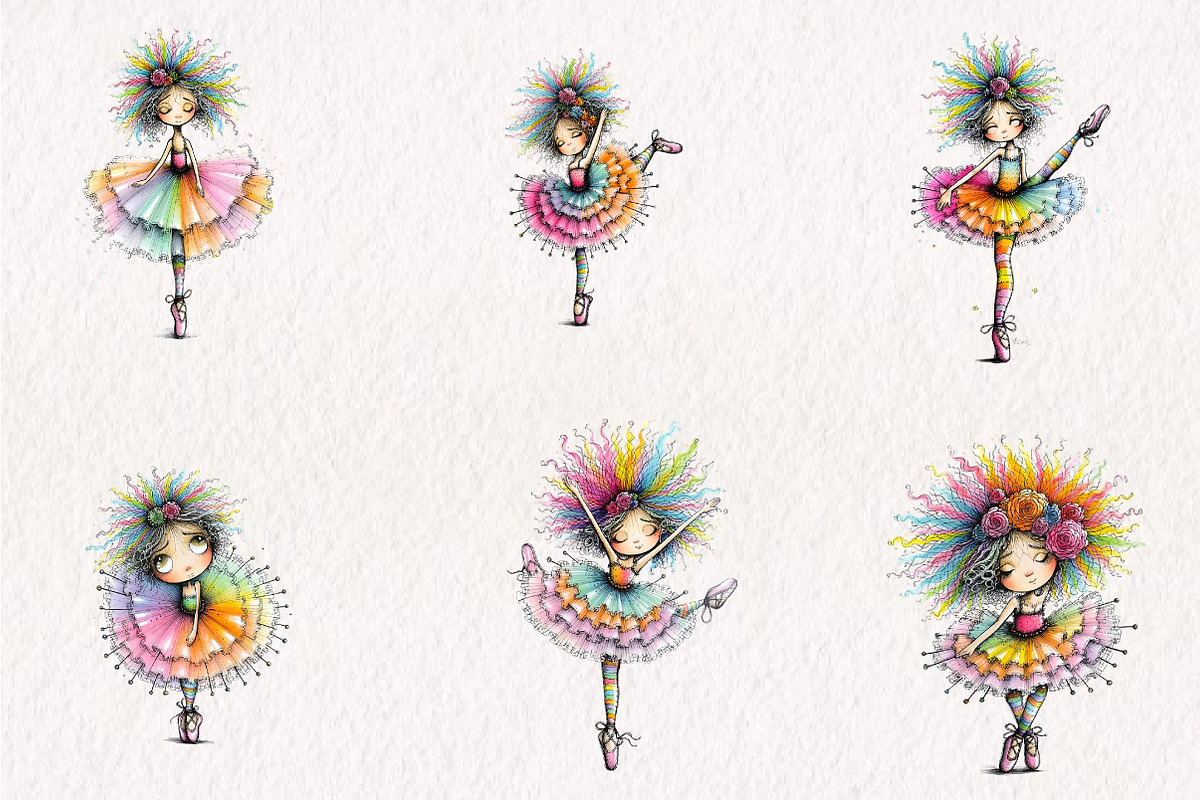 Whimsical Ballerina Clipart, a Seasonal Illustration by CreationArt (Photo 2 of 7)