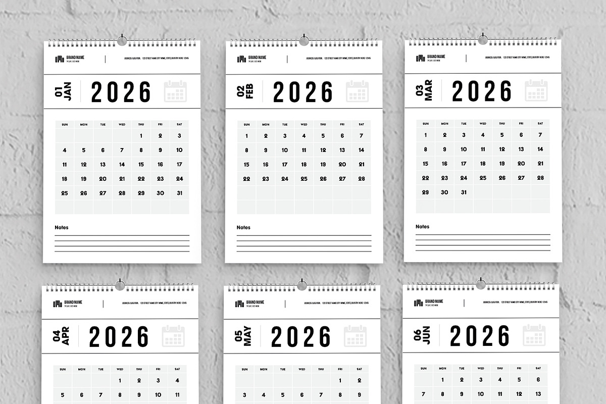 2026 Wall Calendar Template Design, a Stationery Template by MightyDesign (Photo 2 of 8)