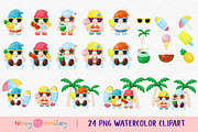 Watercolor Gnomes Summer Beach Clipa, an Illustration by Noey smiley (Thumbnail 2 of 8)