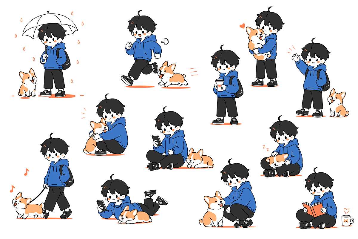 Boy and Dog Daily Activities Set, a Person Illustration by Artpon Illustration (Photo 1 of 3)