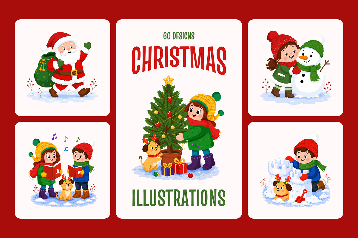 60 Christmas Flat Illustrations, a Decorative Illustration by Brickclay (Photo 1 of 11)