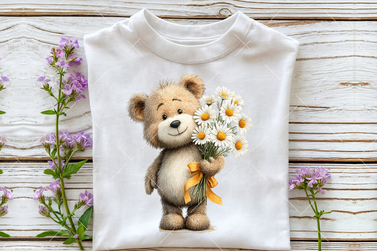 Watercolor Spring Teddy Bear Clipart, an Illustration by OK Design (Photo 5 of 6)