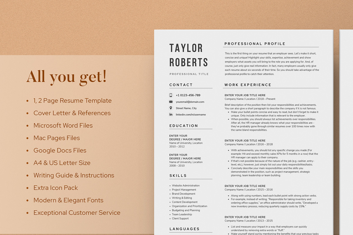 Resume/CV - The Taylor, a Resume Template by CreativeLandStudio (Photo 9 of 9)