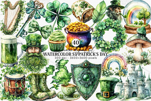Watercolor St Patrick's Day Clipart, an Illustration by Canvas Craft