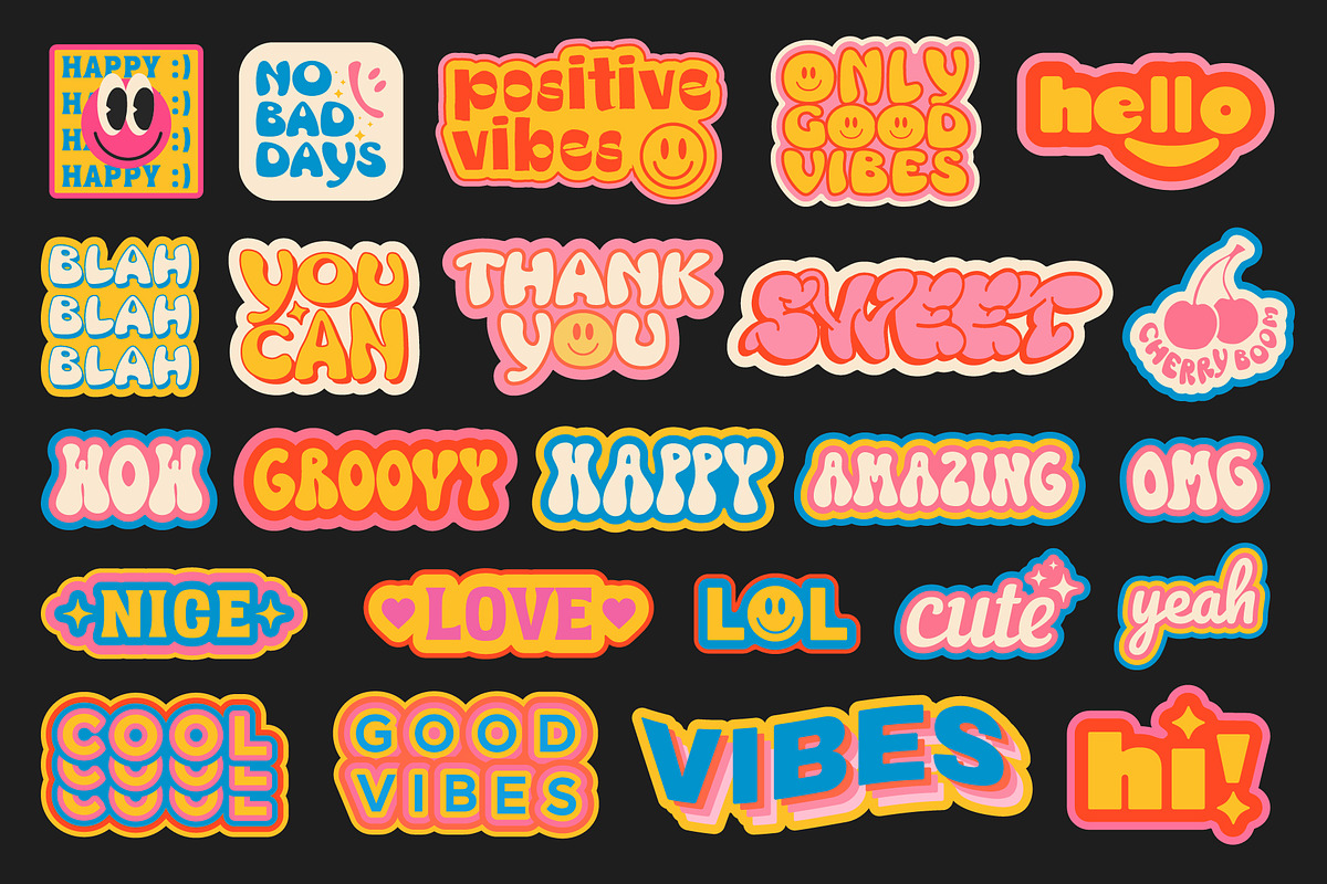 GROOVY VECTOR STICKERS, a Decorative Illustration by craftlove (Photo 4 of 4)