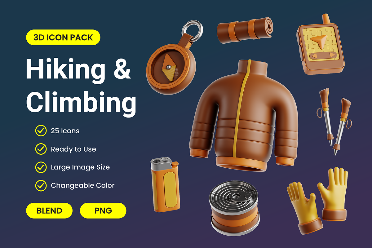 Hiking & Climbing 3D Icon Pack, an Object 3D Model by Bartama Graphic (Photo 1 of 2)