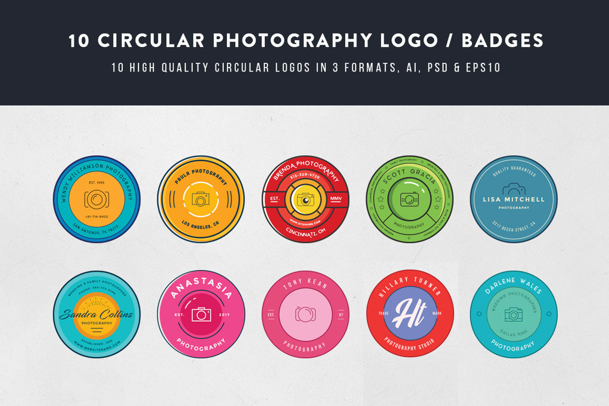 10 Circular Photography Logos/Badges, a Branding & Logo Template by WellMadePixel (Photo 1 of 5)
